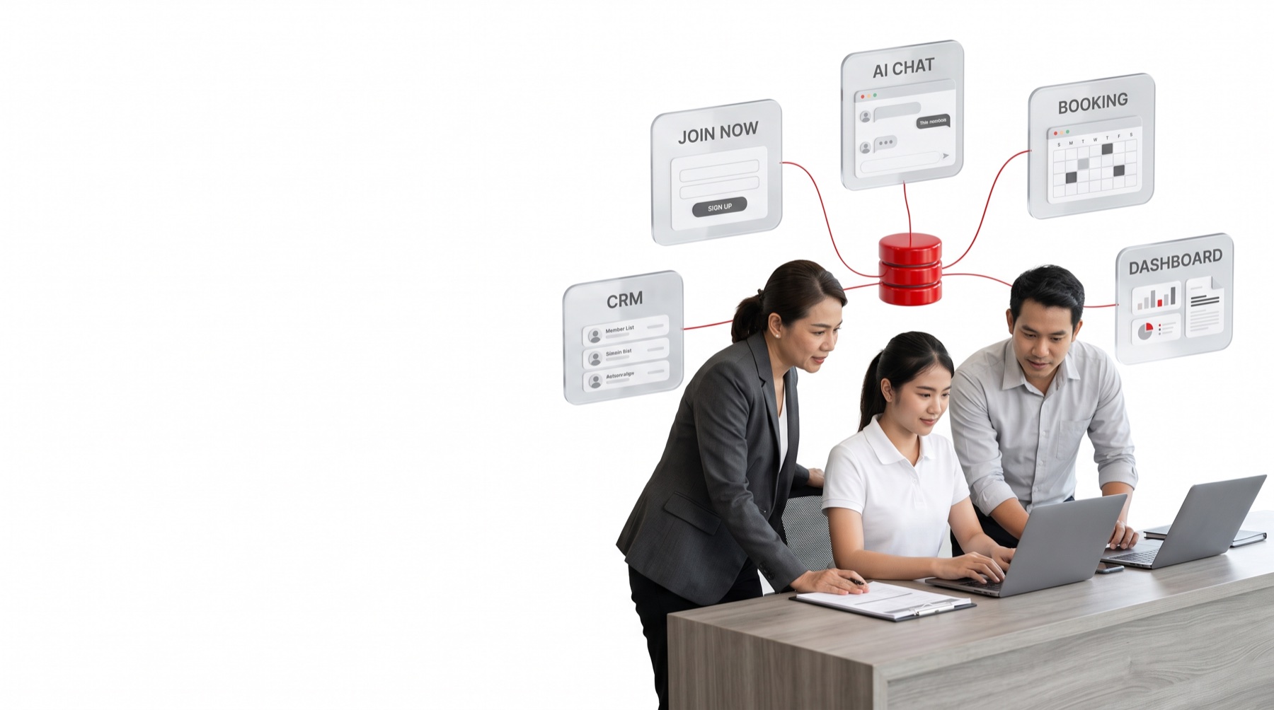 ทีมสโมสรทำงานกับระบบสมาชิก แชตบอต การจอง และ Dashboard ที่ใช้ฐานข้อมูลเดียวกัน